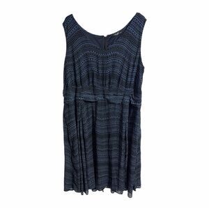 Eshakti Stripe Lace Print Georgette Pleated Empire Waist Dress Sz 3X or 24W